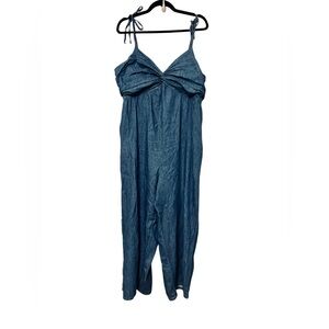 Chambray Jumpsuit XL Tie Strap Wide Leg Denim Romper